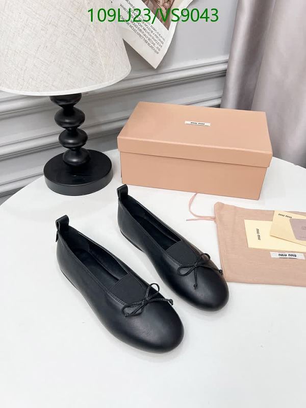 Miu Miu Women's Black Sheepskin Ballet Flats with Bow Detail