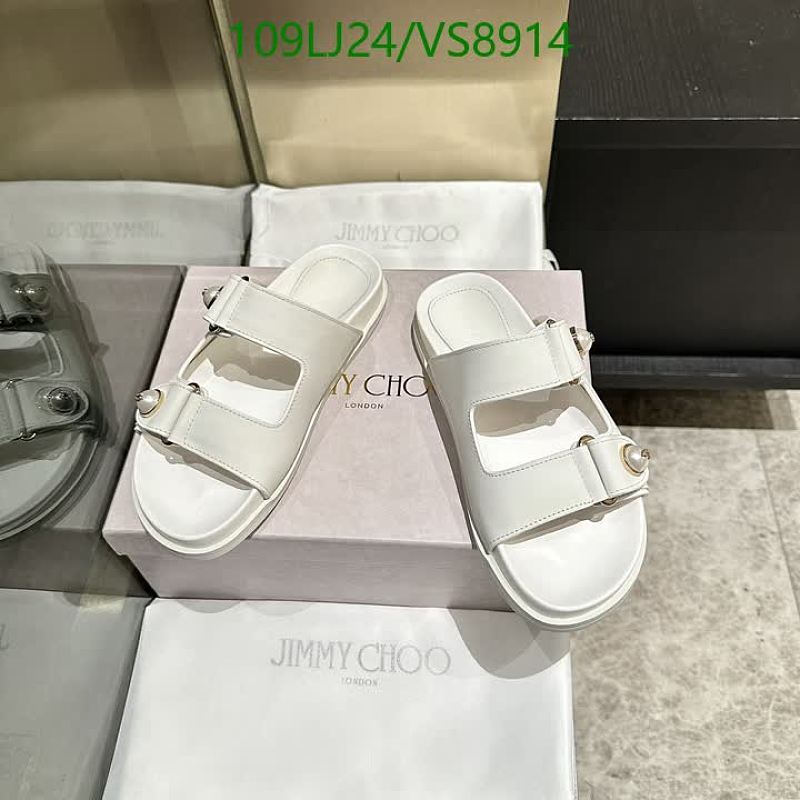 Jimmy Choo Women's White Leather Double Strap Slide Sandals