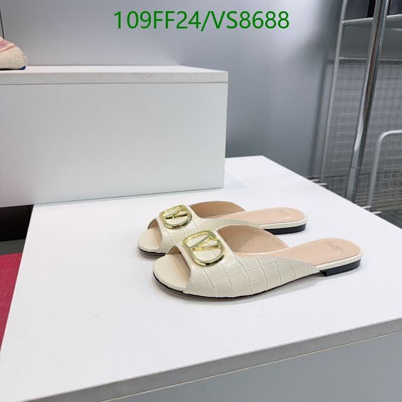 Valentino Women's White Leather Slides with Gold V Logo