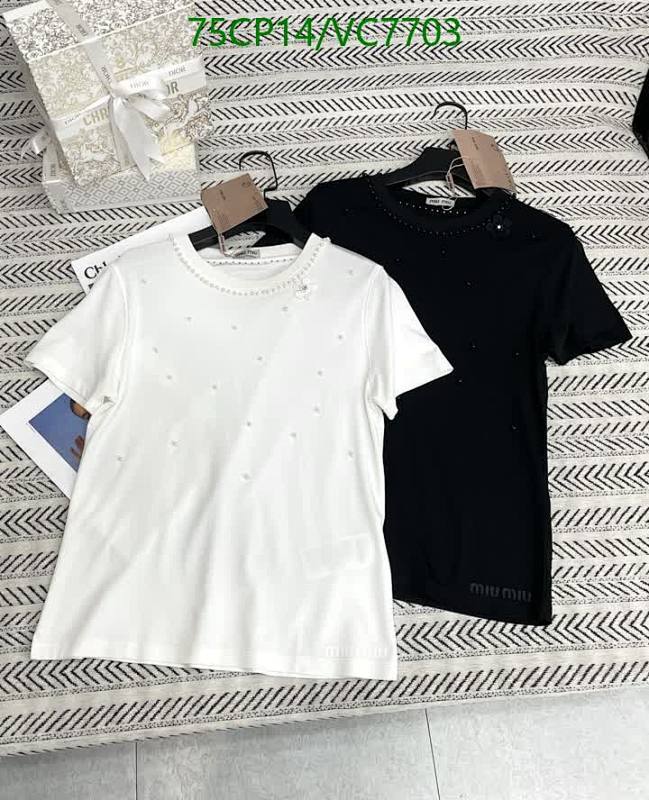 Miu Miu Women's Cotton Pearl Embellished Short Sleeve T-Shirt - VC7703