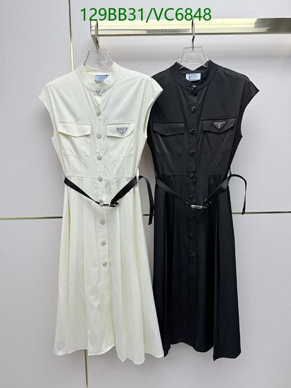 Prada Sleeveless Button-Front Midi Dress with Belt - Elegant Polyester Fiber