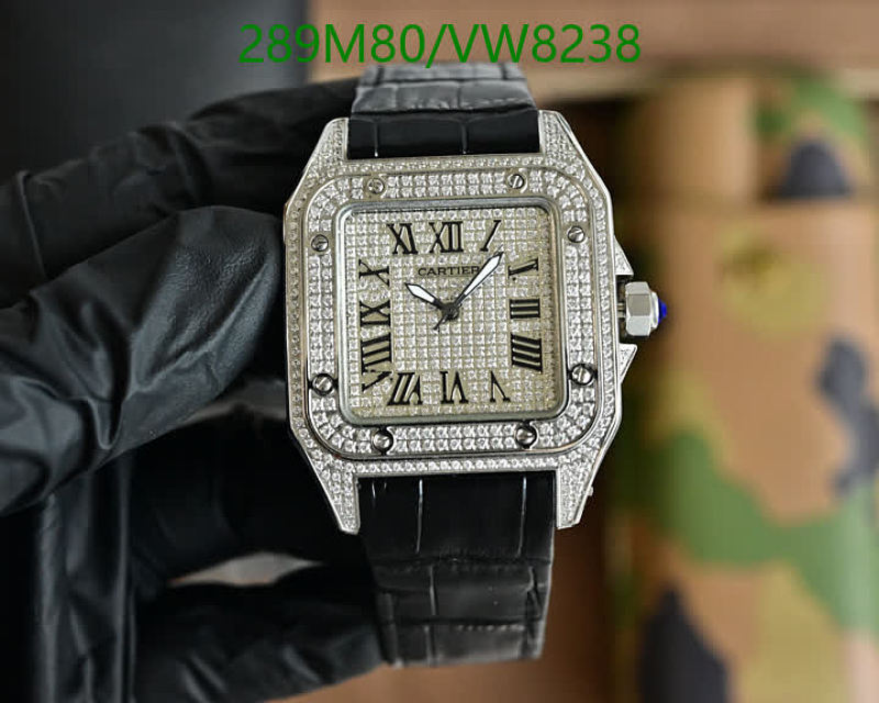 Cartier Santos Diamond Bezel Quartz Watch with Black Leather Strap
