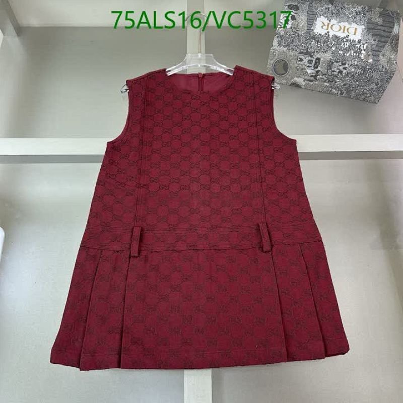 Gucci Kids' Sleeveless Pleated Dress - Stylish Red Monogram Design for Girls