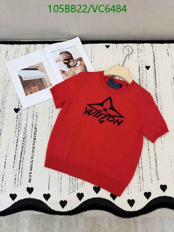 Louis Vuitton Women's Red Knitted Wool Short Sleeve Top with Logo