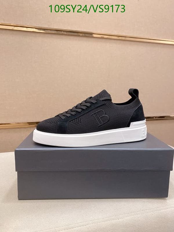 Balmain Men's Black Sheepskin & Flyknit Fabric Sneakers