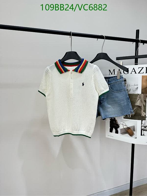 Ralph Lauren Women's Knitted Polo Shirt - Short Sleeve Cotton Top with Striped Collar