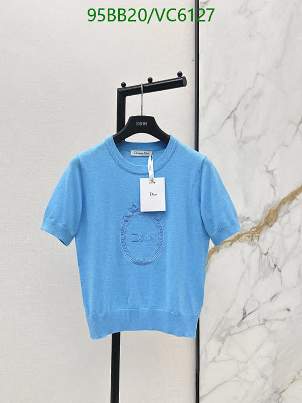 Dior Wool Blend Short Sleeve Top for Women - Elegant Blue Knitwear VC6127