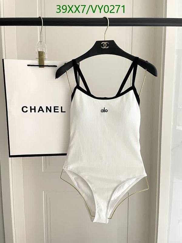 Alo Yoga Ribbed Essential One-Piece Swimsuit for Women - White & Black Trim