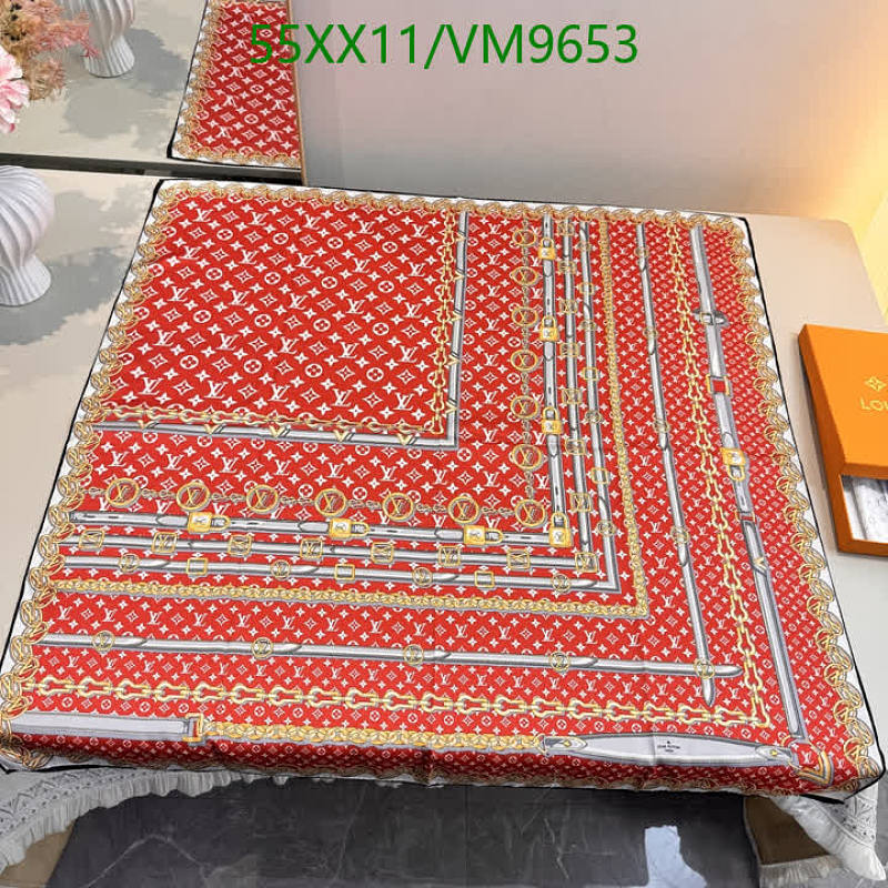 Louis Vuitton "VM9653" Real Silk Scarf 90x90cm - Red Monogram Belt Chain Print