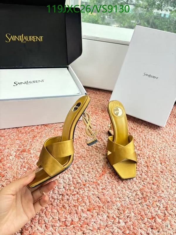 Yves Saint Laurent Women's Gold Silk & Leather Heeled Sandals