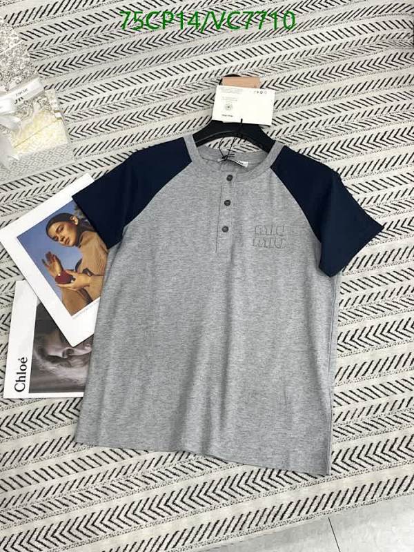 Miu Miu Women's Cotton Raglan Sleeve Henley T-Shirt with Logo Detail