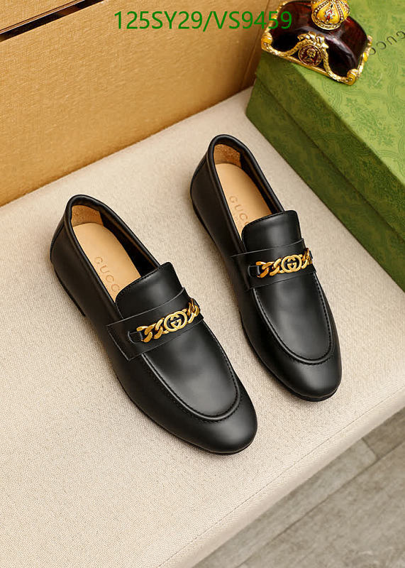 Gucci Men's Black Calf Leather Loafers with Gold Chain Detail