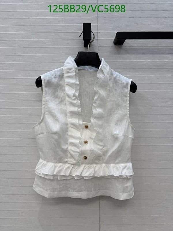 Alberta Ferretti Women's White Ruffled Linen Blouse - Sleeveless Top