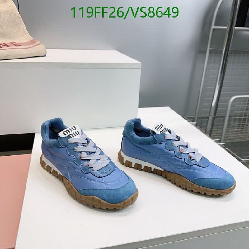 Miu Miu Women's Blue Calf Leather Suede Low-Top Sneakers
