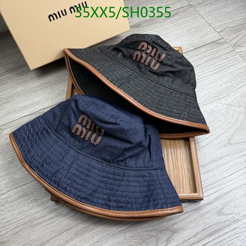 Miu Miu Denim Bucket Hat with Logo Embroidery - Stylish & Versatile Headwear