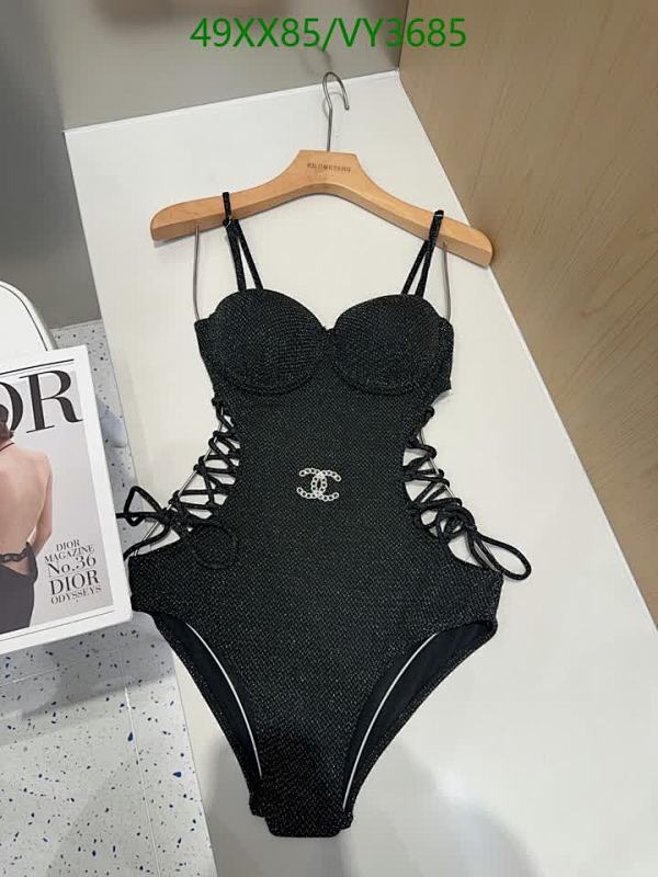 Chanel Sparkle One-Piece Swimsuit with Lace-Up Sides and Logo Detail