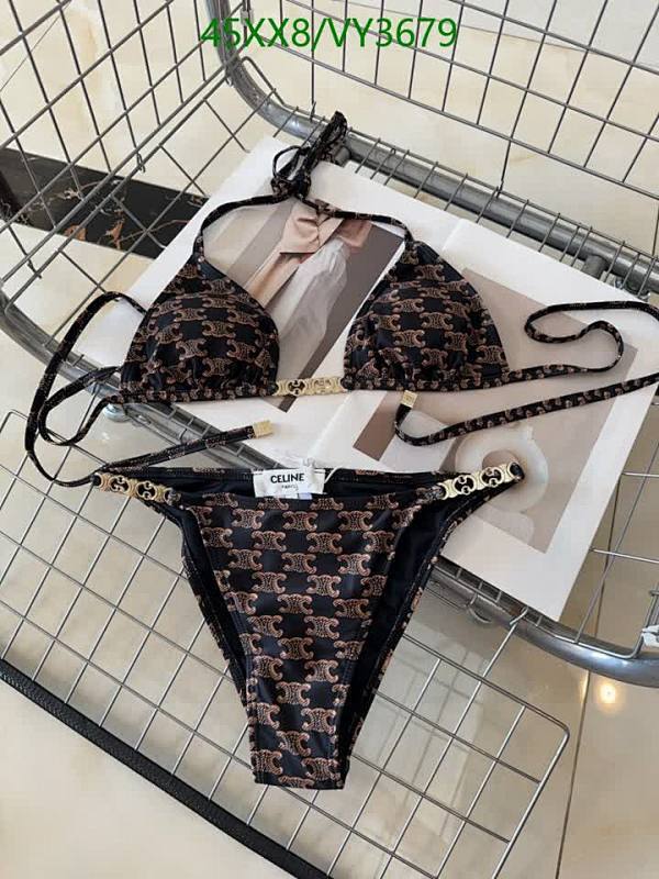 Celine Women's Triomphe Print Halter Triangle Bikini Swimsuit Set