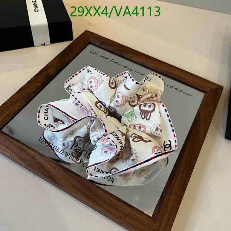 Chic Chanel Silk Scrunchie with Playful Cartoon Bear Print - Hair Accessories