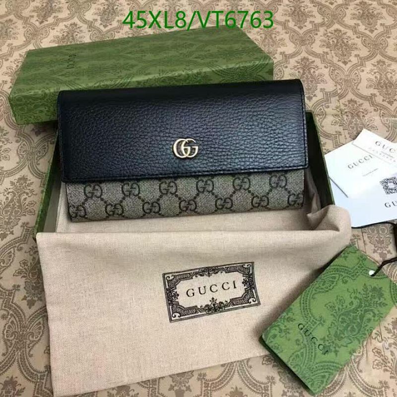 Gucci GG Supreme Continental Wallet - Black Leather & Monogram Canvas