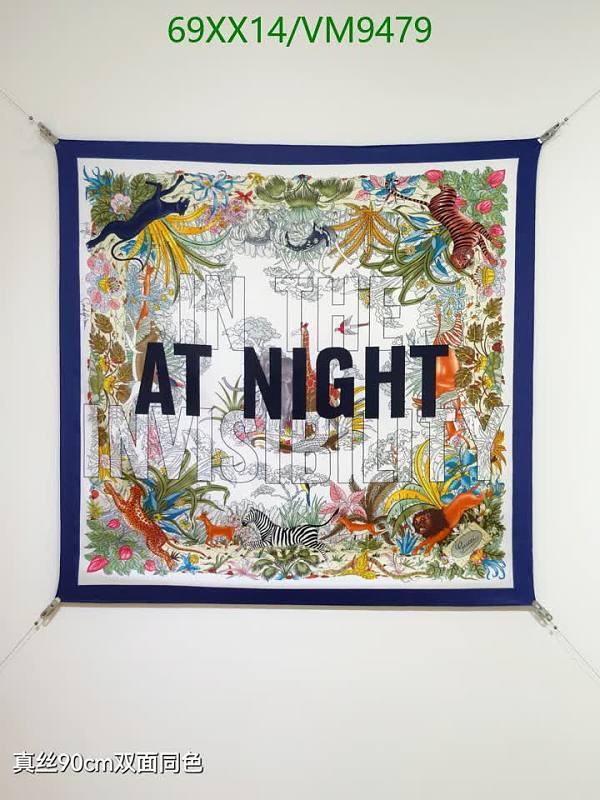 Gucci Real Silk 90x90cm Scarf - "In The Night We Sleep" Print