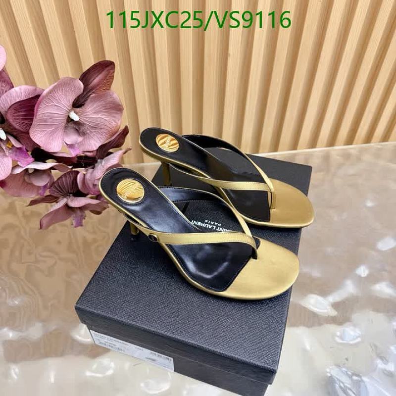 Yves Saint Laurent Women's Gold Leather Thong Heeled Sandals