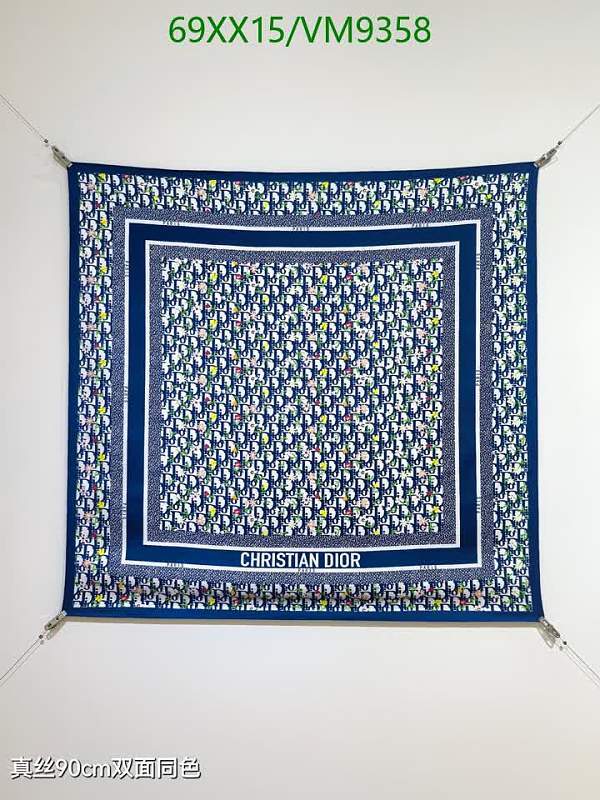 Dior Christian Dior Silk Scarf 90x90cm Navy Blue Monogram Print
