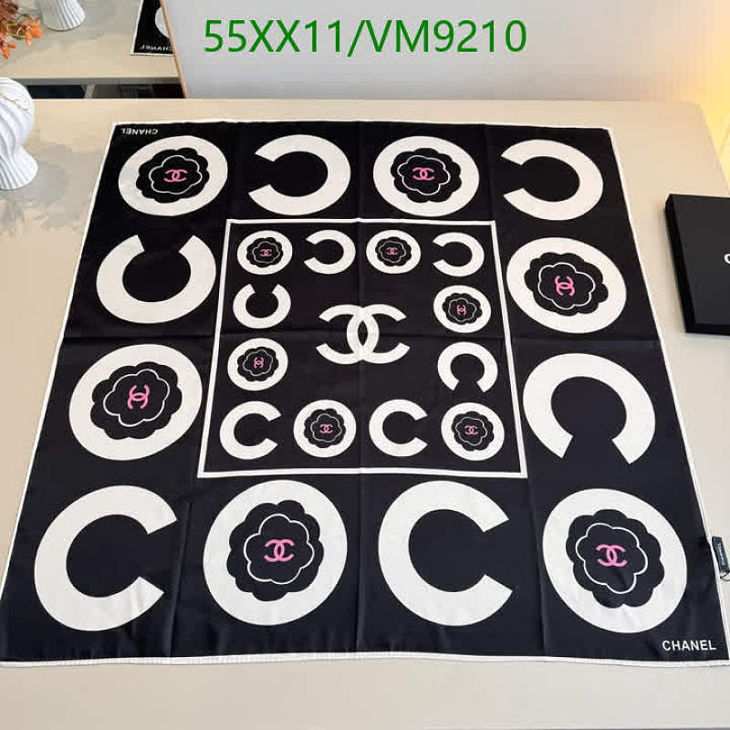 Chanel Silk Scarf 90x90cm Black White Pink CC Logo Floral Print