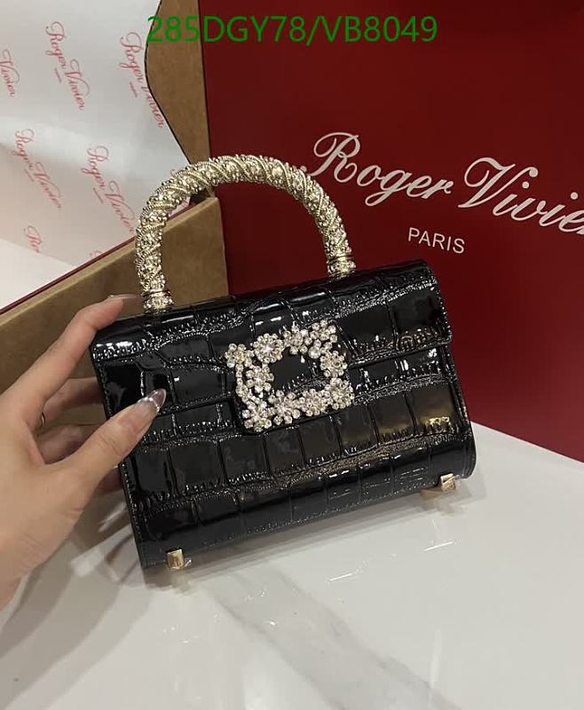 Roger Vivier Black Patent Leather Crocodile Embossed Shoulder Bag