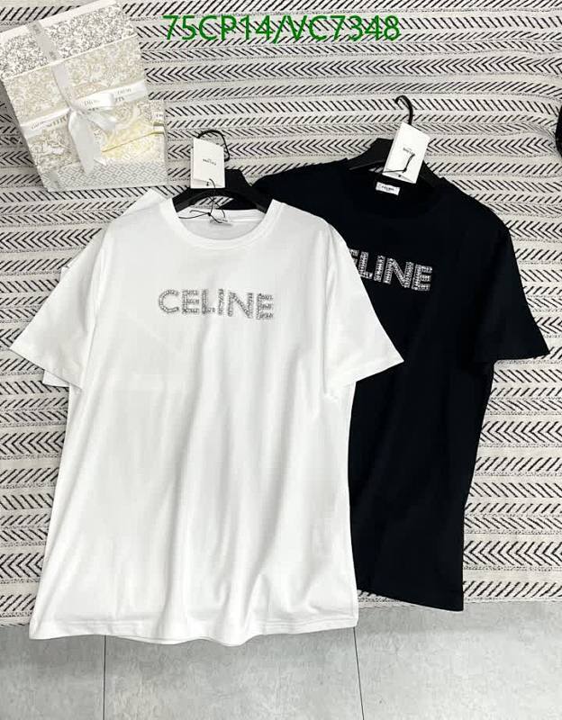 Celine Short Sleeve Cotton T-Shirt with Rhinestone Logo for Everyday Style