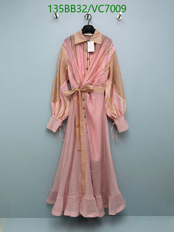 Zimmermann Women's Pink Striped Long Sleeve Midi Dress with Tie Waist