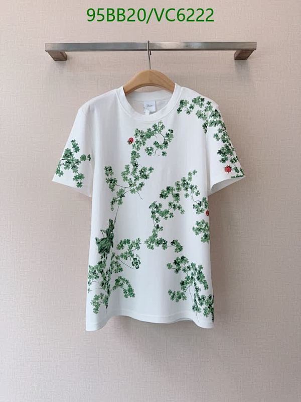 Dior Clover Print Cotton T-Shirt - Short Sleeve Crew Neck Tee for Women