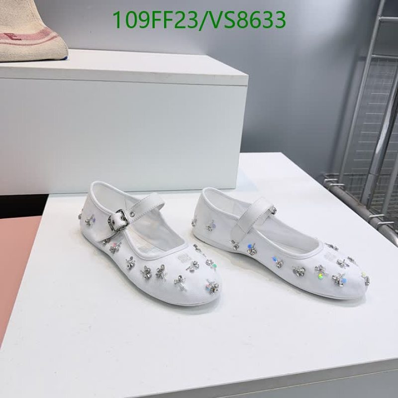 Miu Miu Women's White Canvas Sheepskin Ballet Flats with Embellishments