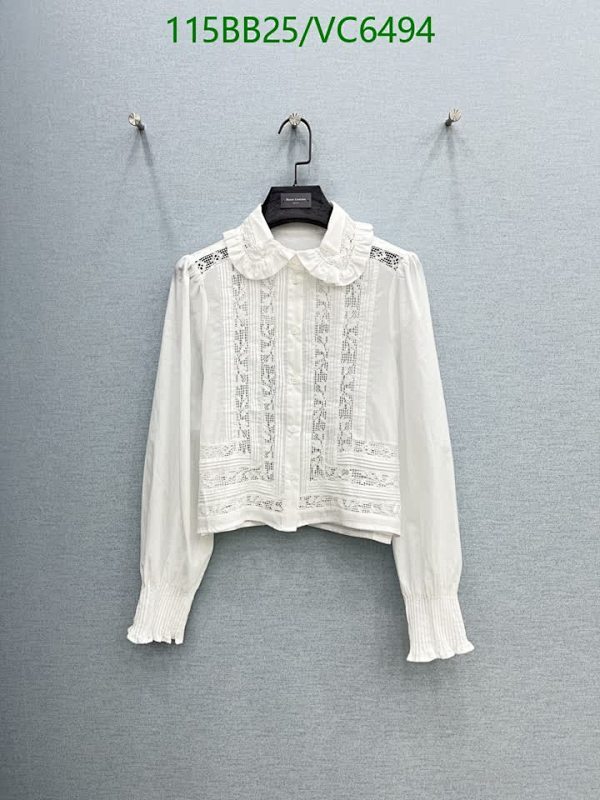 Elegant Louis Vuitton Women's White Cotton Blouse with Lace Detail
