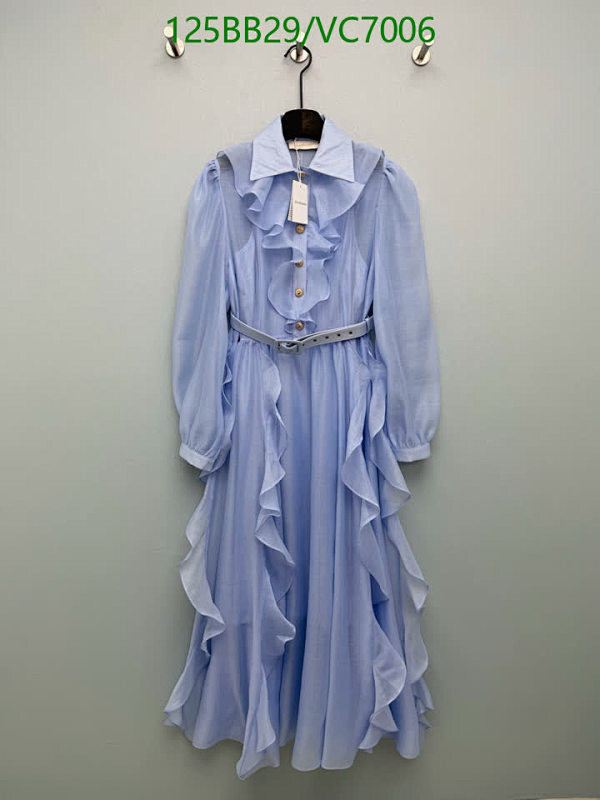 Zimmermann Ruffled Long Sleeve Midi Dress with Belt - Elegant Blue Polyester