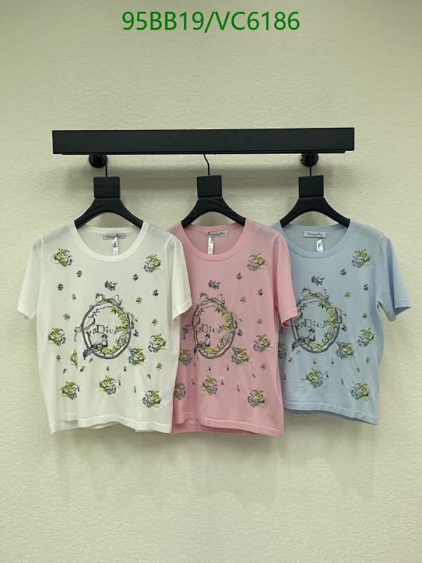 Dior Knitted Short Sleeve T-Shirt for Women - Elegant Floral Design