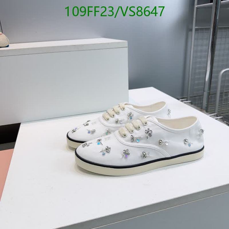 Miu Miu Women's White Canvas Embellished Low-Top Sneakers - Size EU 35-40
