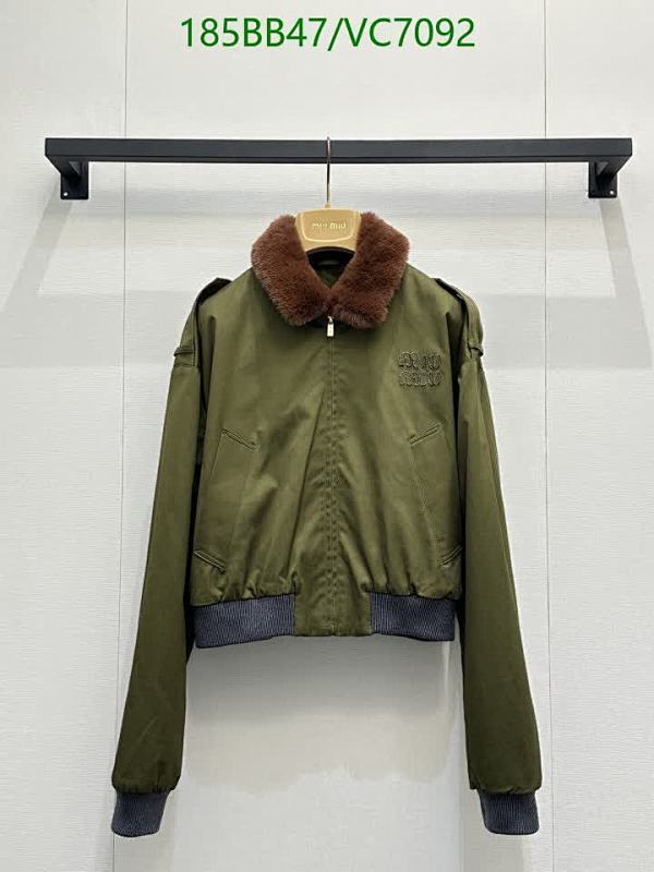 Miu Miu Women's Cotton Bomber Jacket with Faux Fur Collar - Olive Green