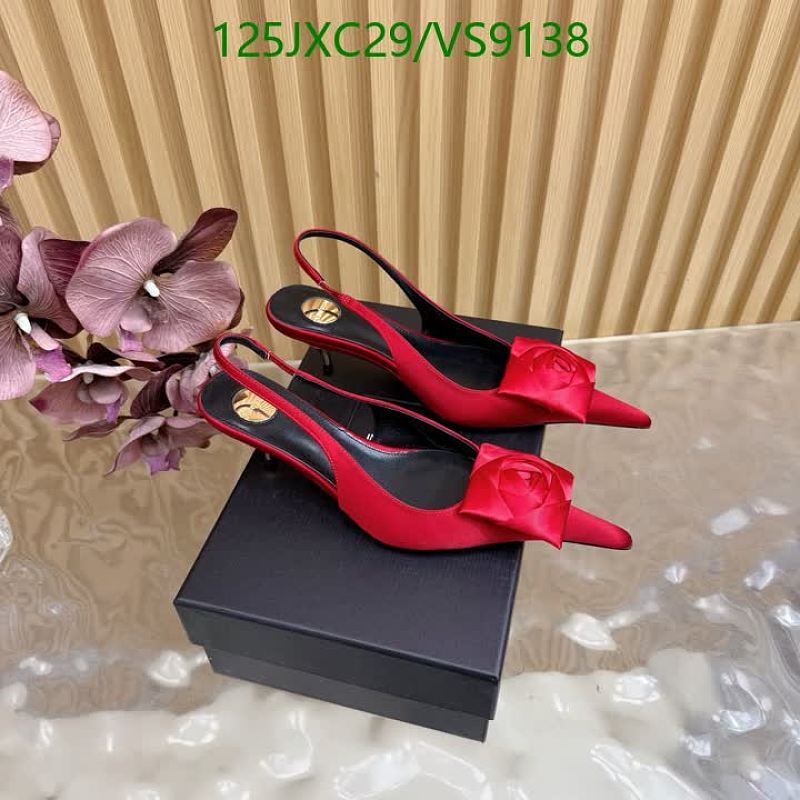 Yves Saint Laurent Red Silk Slingback Heels with Rose Detail