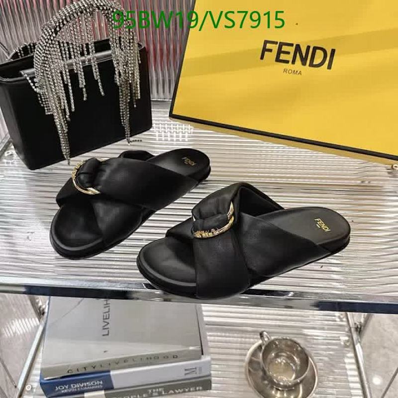 Fendi Women's Roma Black Sheepskin Leather Flat Sandals with Gold Buckle