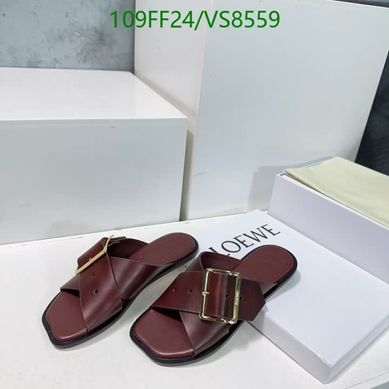 Loewe Women's Burgundy Leather Slide Sandals with Gold Buckle