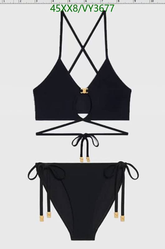 Celine Women's Black Triangle Bikini Set with Gold Accents - Stylish Swimwear