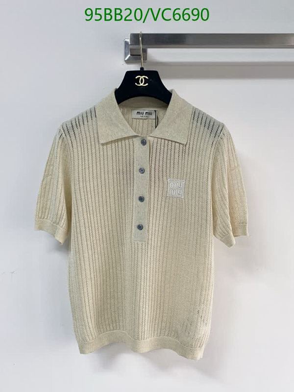 Miu Miu Knitted Polo Top with Embroidered Logo - Elegant Short Sleeve Blouse