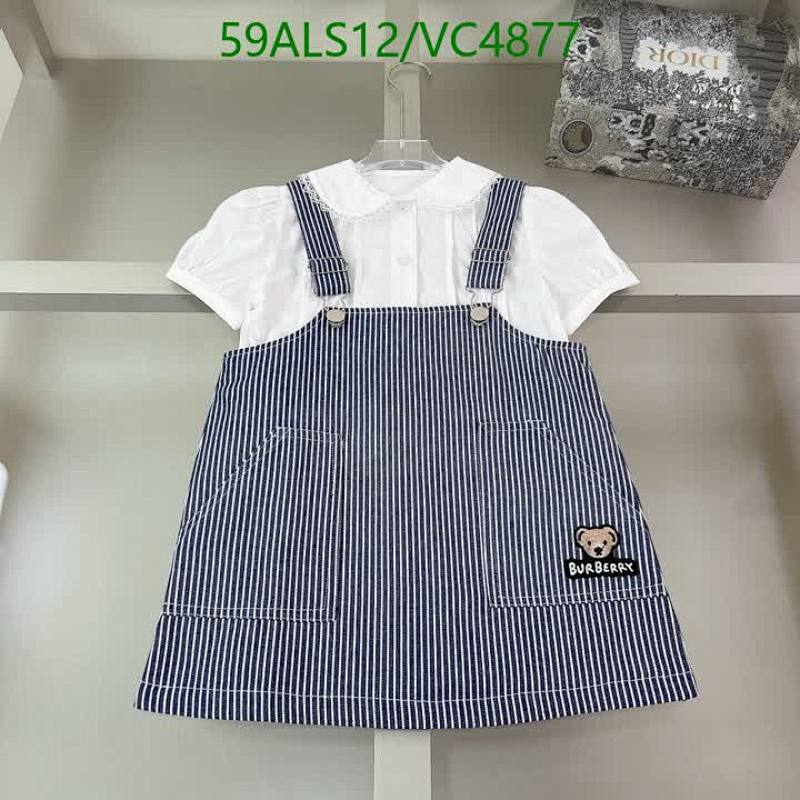 Burberry Kids' Striped Denim Overalls Dress with White Blouse Set