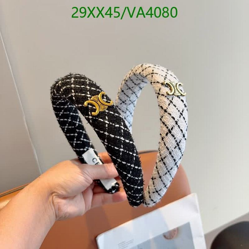 Celine Padded Headband with Triomphe Logo - Chic Black and White Tweed