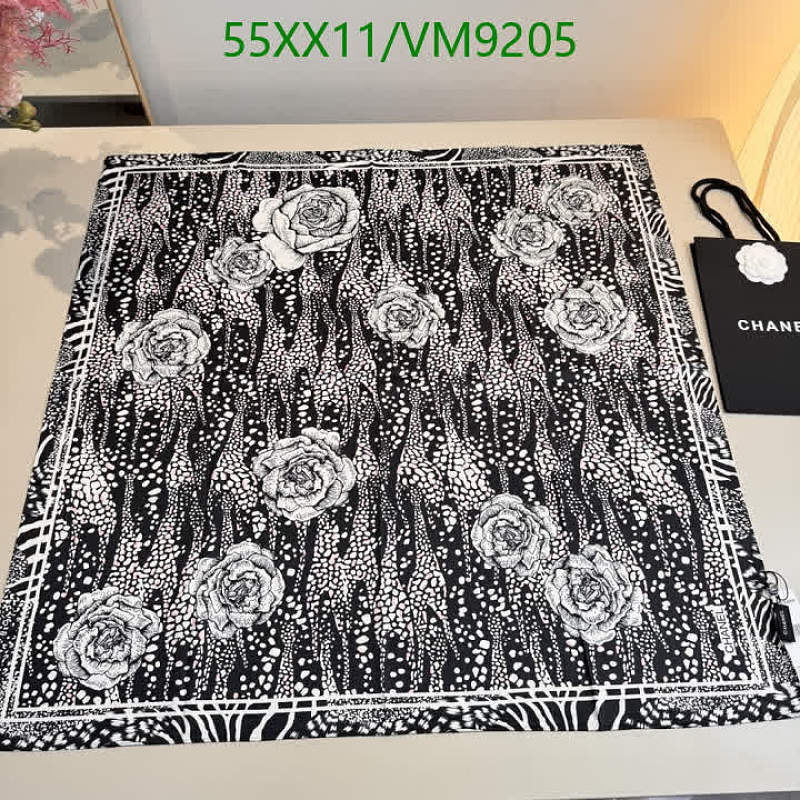 Chanel Silk Scarf 90x90cm Black & White Floral Print