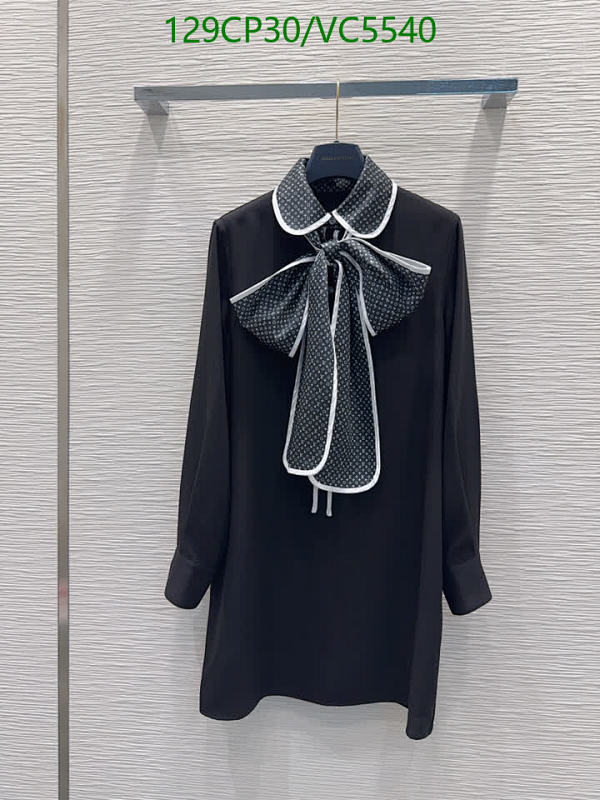 Louis Vuitton Women's Black Long Sleeve Dress with White Collar Bow
