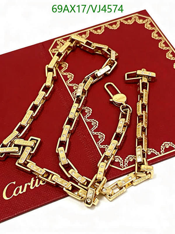 Cartier Gold Plated Chain Necklace with Sparkling Cubic Zirconia Stones