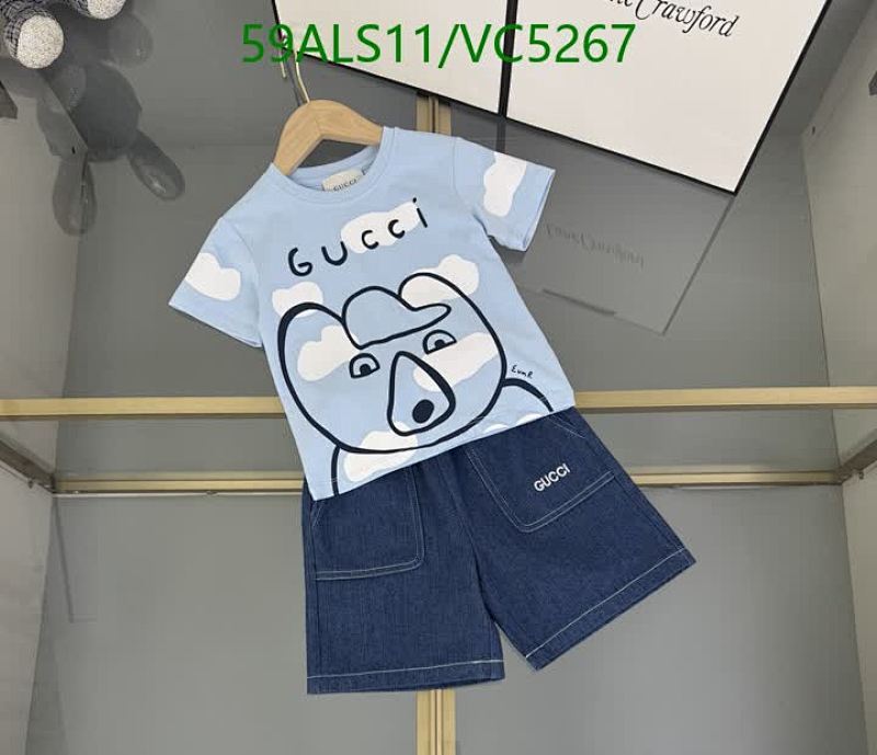 Gucci Kids Blue Cotton Bear Cloud Print T-Shirt and Denim Shorts Set