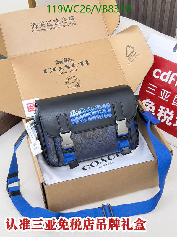 Coach Leather Messenger Bag with Signature Print and Blue Accents