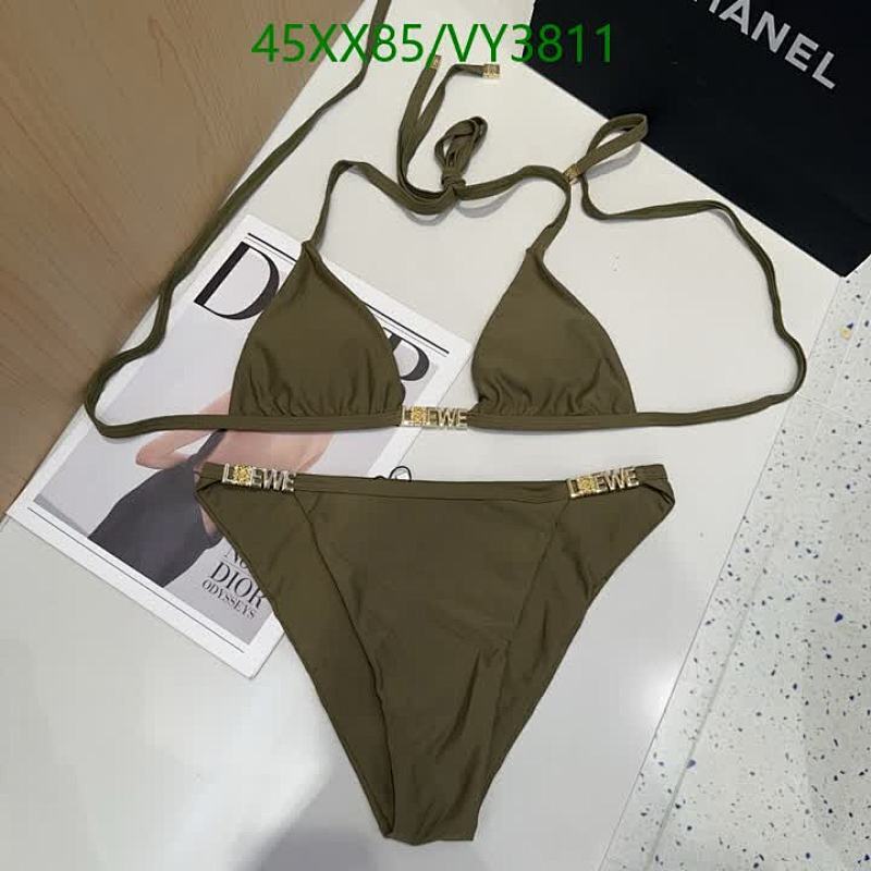 Loewe Triangle Bikini Set in Khaki Green with Gold-Tone Logo Accents